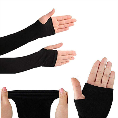 Nylon Black Arm Sleeve With Thumb Hole - 1 Pair