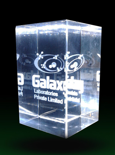 3D Laser Engraved Crystal Cube Paper Weights - 60x80x120 mm | Custom Logo Branding with LED Light, 60 mm Thickness, 2 kg Weight