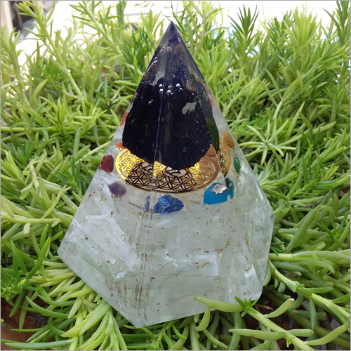 Orgone Black Tourmaline With Selenite Conical Pyramid