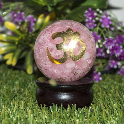 Artificial Stone Orgone Rose Quartz With Om Logo Ball