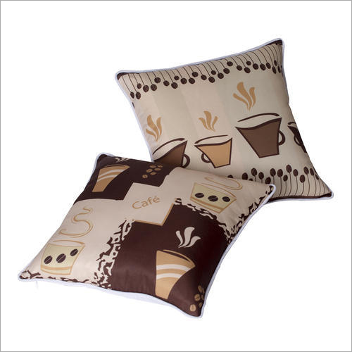 Digital Printed Cushion Cover - Cotton 18x18 Inches Cream and Brown Zipper Closure Design