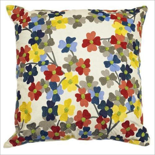 Floral Embroidered Cushion Cover
