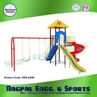 Multi Play Station - Metal, 19 X 17 X 12 Ft | Antiskid Platform, Spiral & Wave Slides, Double Swing, Easy Ladder
