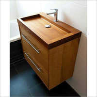 Wooden Wash Basin With Cabinet - Polished Wood, Square Design, Brown Finish | Wall Mounted, Ample Storage For Bathroom Essentials