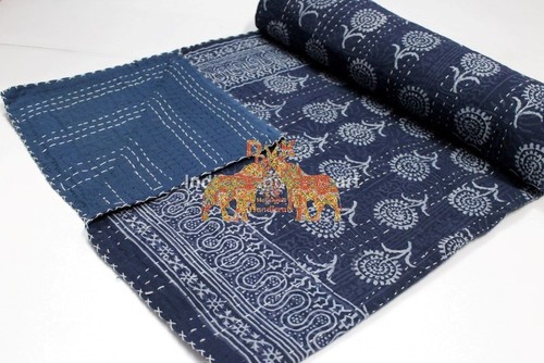 Washable Block Printed Kantha Bedcover