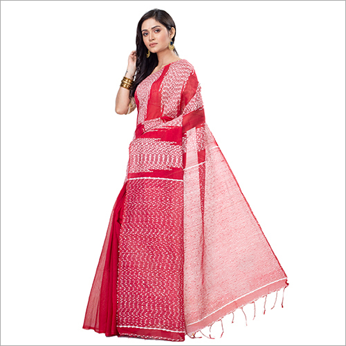 Available In Different Colors Ladies Red Blended Cotton Saree