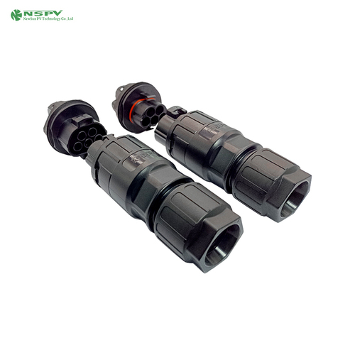 Ip68 Waterproof 5P Solar Ac Connectors Ip68 Waterproof Pv Cable Panel 50A 500V Ac Wire Coupler - Color: Black