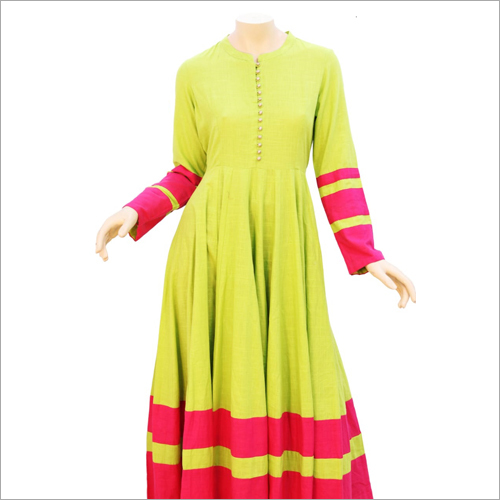 Ladies Anarkali Kurti - Pure Khadi & Munga Silk, Multicolor, Long Sleeve, Quick Dry & Washable for All Seasons