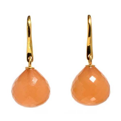 Peach Chalcedony Gemstone Earrings - 18mm, Excellent Quality 925 Sterling Silver with 18kt Gold Plating, Handmade Design