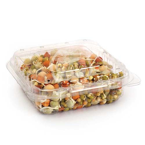 Plastic Sprouts Punnet - PET Material 115L x 115W x 40H mm Transparent Color | Air Ventilation Holes for Freshness Ideal for Sprouts and Fruits