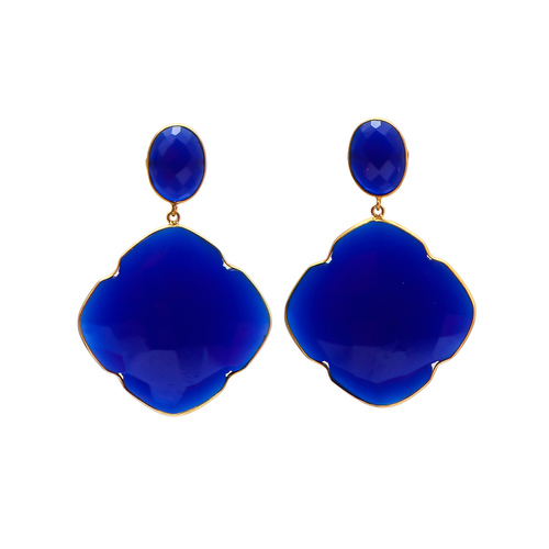 925 Sterling Silver Clover Style Blue Chalcedony Gemstone Earring Size: 30/8X10Mm