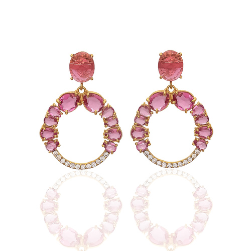 Hot Design Light Pink Tourmaline Gold Plated Elegant Stylish Earring Size: 8X10/7X9/7X5/6X4Mm