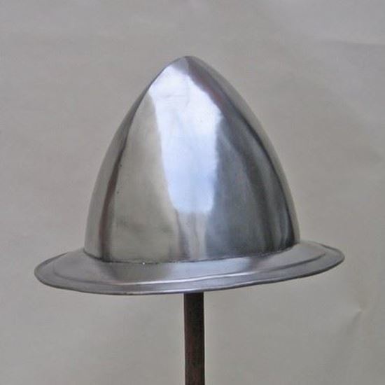 Cabasset Armor Helmet - 18-Gauge Steel, 8x13x10 inches, Silver Color | Hand-Built, Round Shape, Classical and Modern Style, Includes Comfortable Liner and Leather Chin Straps