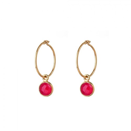 925 Sterling Silver Fuchsia Hot Pink Chalcedony Hoop Gemstone Earring Size: 8Mm