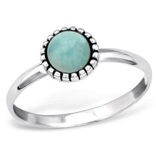 Round Natural Amazonite Gemstone 925 Silver Ring
