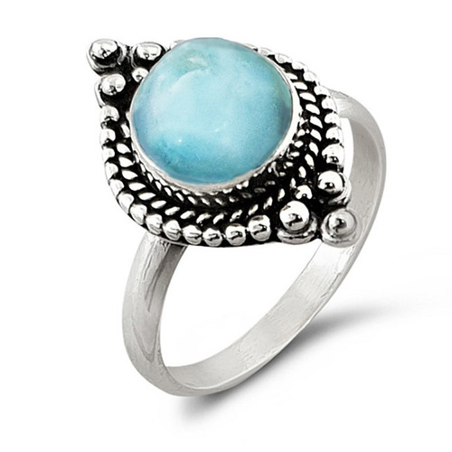 Round Natural Amazonite 925 Silver Ring