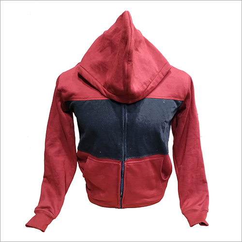 Mens Zipper Hoodie - Red & Blue, Trendy Winter Wear with Washable Fabric, Available in Multiple Sizes