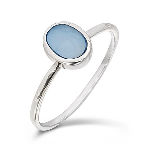 Oval Natural Blue Shell 925 Silver Ring