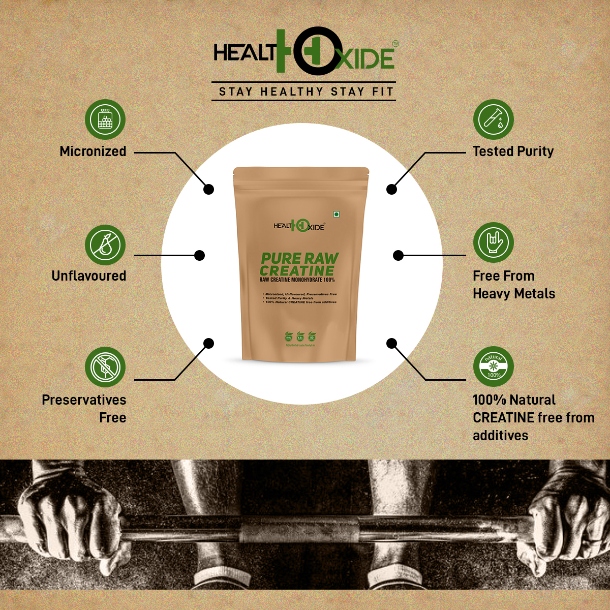 HealthOxide Pure Creatine Monohydrate for Muscle Building - 100 gm