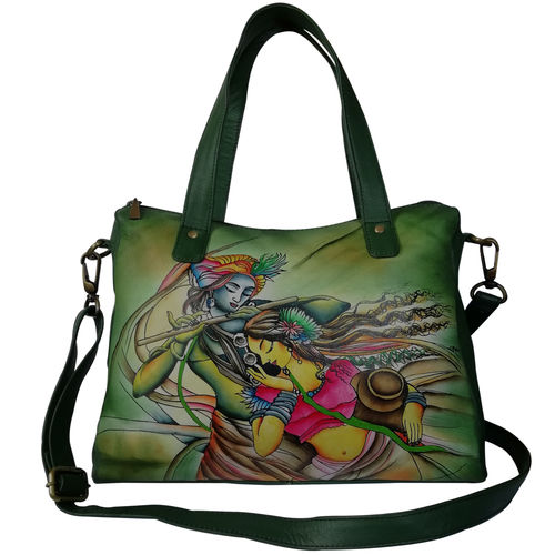 Multi New Leather Hand Painted Shoulder Handbag Design Radha Krishna