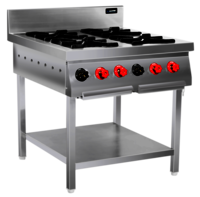 Four Burner Gas Range - Stainless Steel, 32x32x32 Inches, Silver | High Heat Brass Burners, Four Stable Legs, Customizable For Restaurants