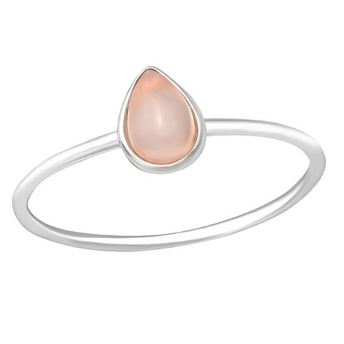 Pear Natural Pink Chalcedony 925 Silver Ring