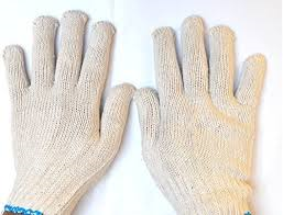 Raw White And Naby Blue Seamless Cotton Knitted Hand Gloves