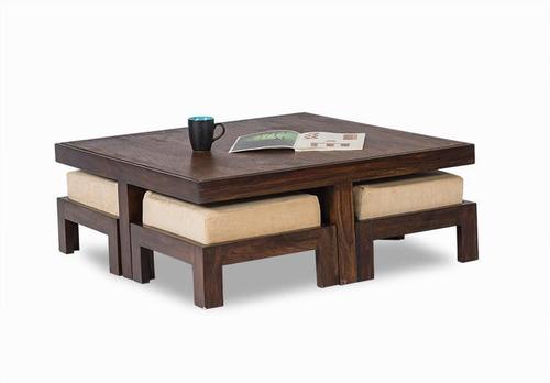 Solid Wood Coffee Table Set With Stool Indoor Furniture