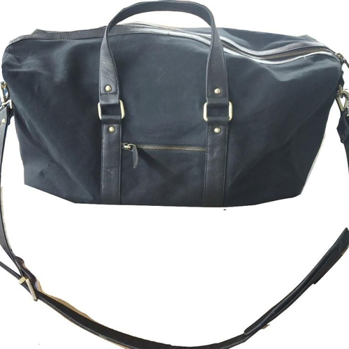 Black Canvas  Duffle Bag With Leather Trims