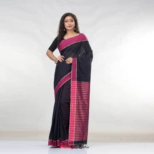 Available In Different Colors Ladies Designer Black Cotton Saree