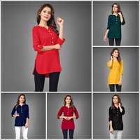 Plain Tops for Women - Cotton, 30-31 Inch Length, Multicolour, S/M/L/XL Sizes, 3/4 Sleeve with Chinese Collar, Stitched with Beads Closure