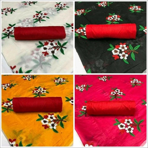 Multicolour Embroidered Flower Design Chanderi Saree