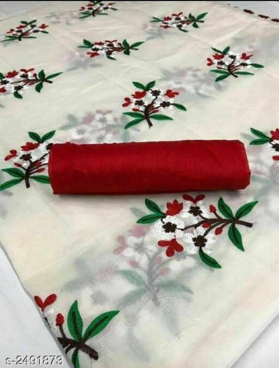 EMBROIDERED FLOWER DESIGN CHANDERI SAREE