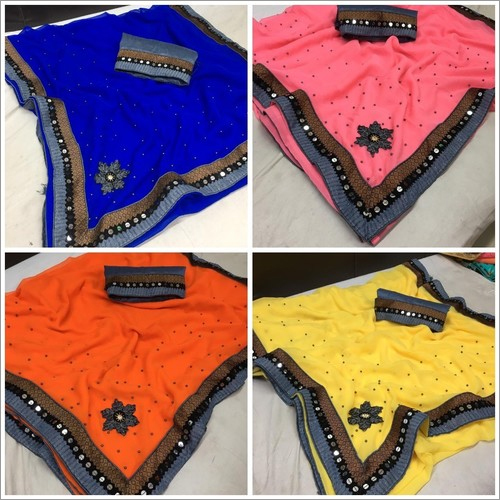 Georgette moti patched saree