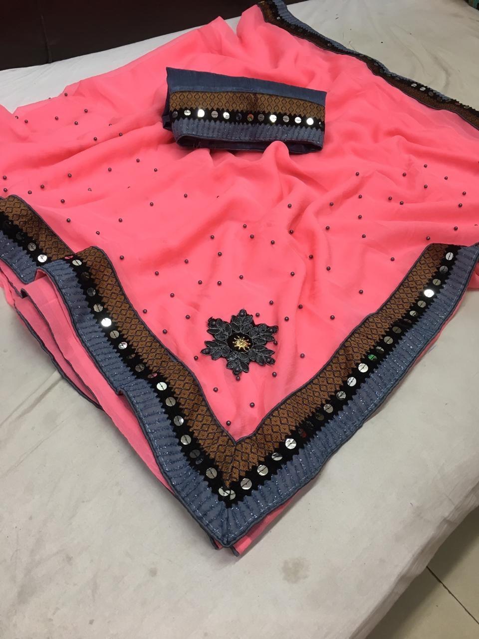 Georgette moti patched saree
