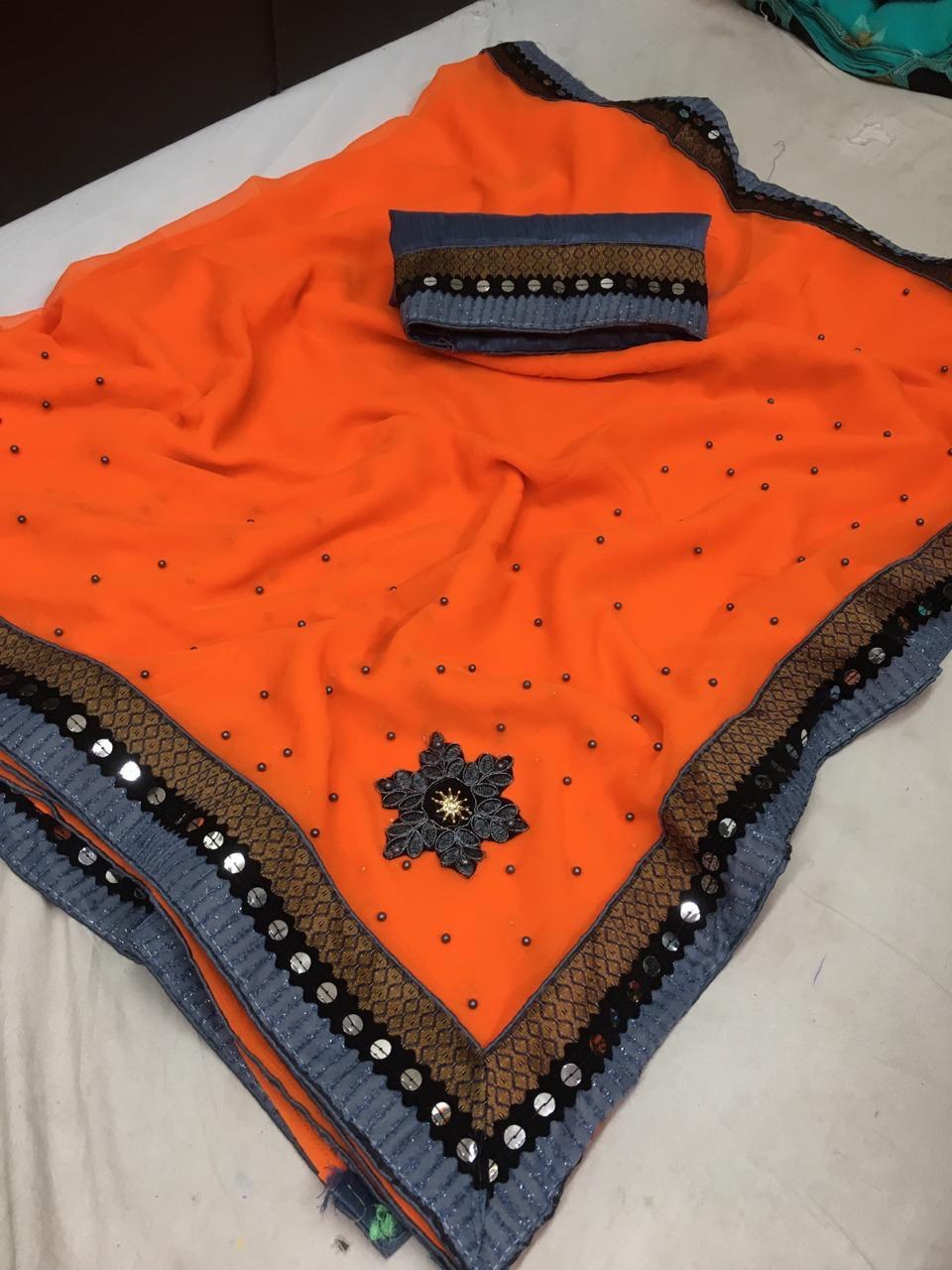 Georgette moti patched saree