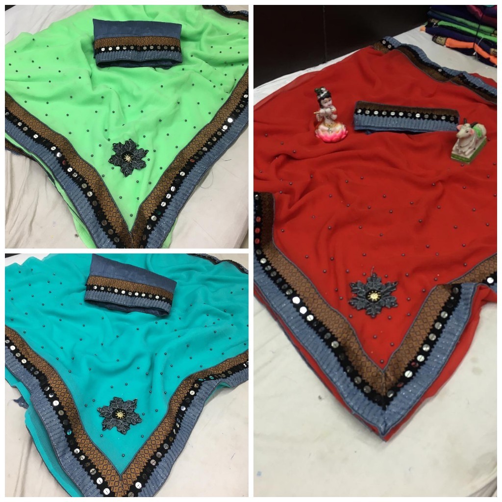Georgette moti patched saree