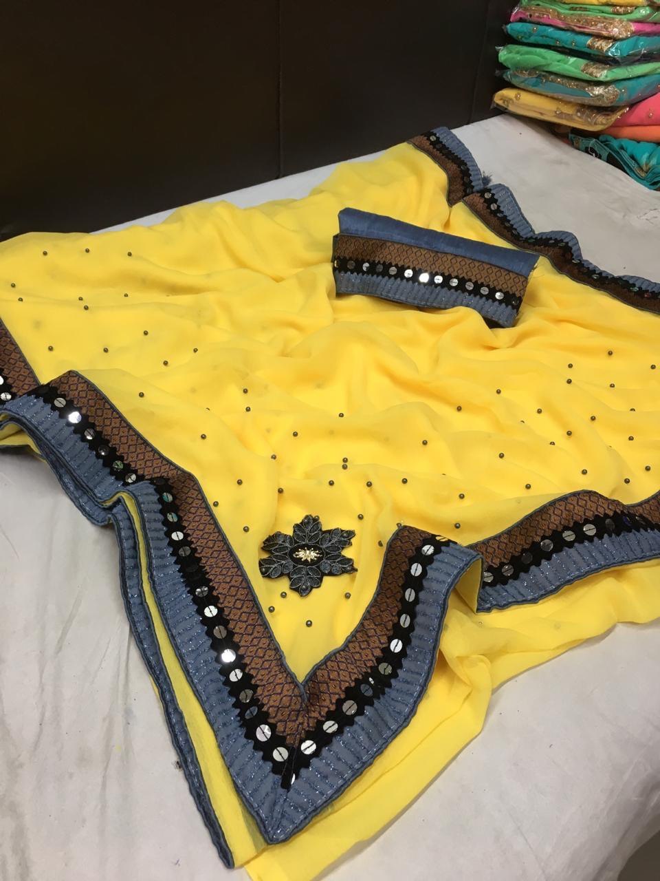 Georgette moti patched saree