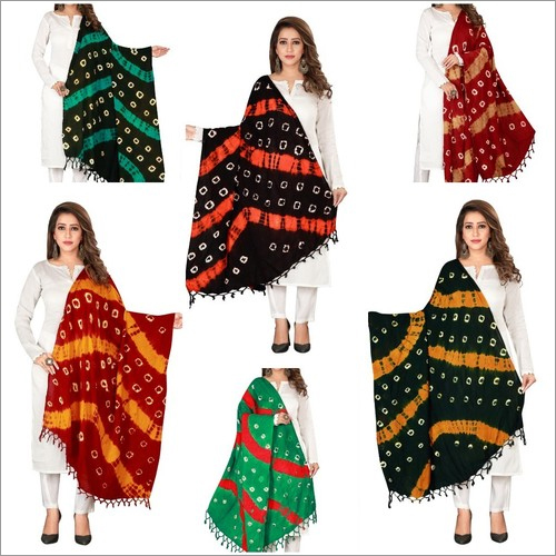 Multicolour Designer Bandhej Pure Cotton Dupatta With Jhalar/ Tesels