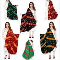 Designer Bandhej Pure Cotton Dupatta With Jhalar/tassels - Cotton, Length: 2.25m, Multicolour, Features: Breathable, Quick Dry, Washable, Cool Dry