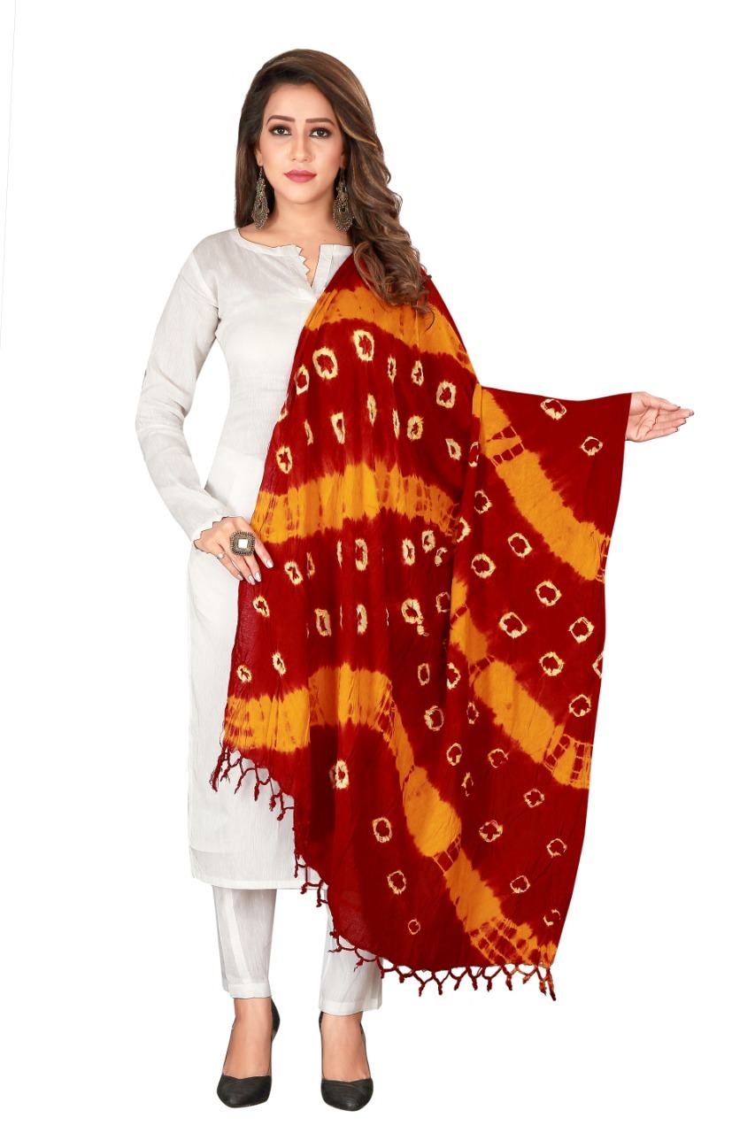 Designer Bandhej Pure Cotton Dupatta with Jhalar/ Tesels