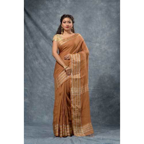 Available In Different Colors Ladies Handloom Linen Saree