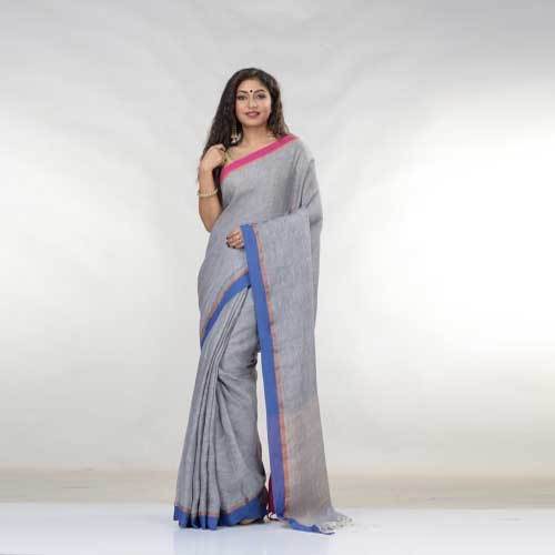 Available In Different Colors Ladies Fancy Linen Saree