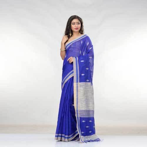 Available In Different Colors Ladies Blue Blended Cotton Saree