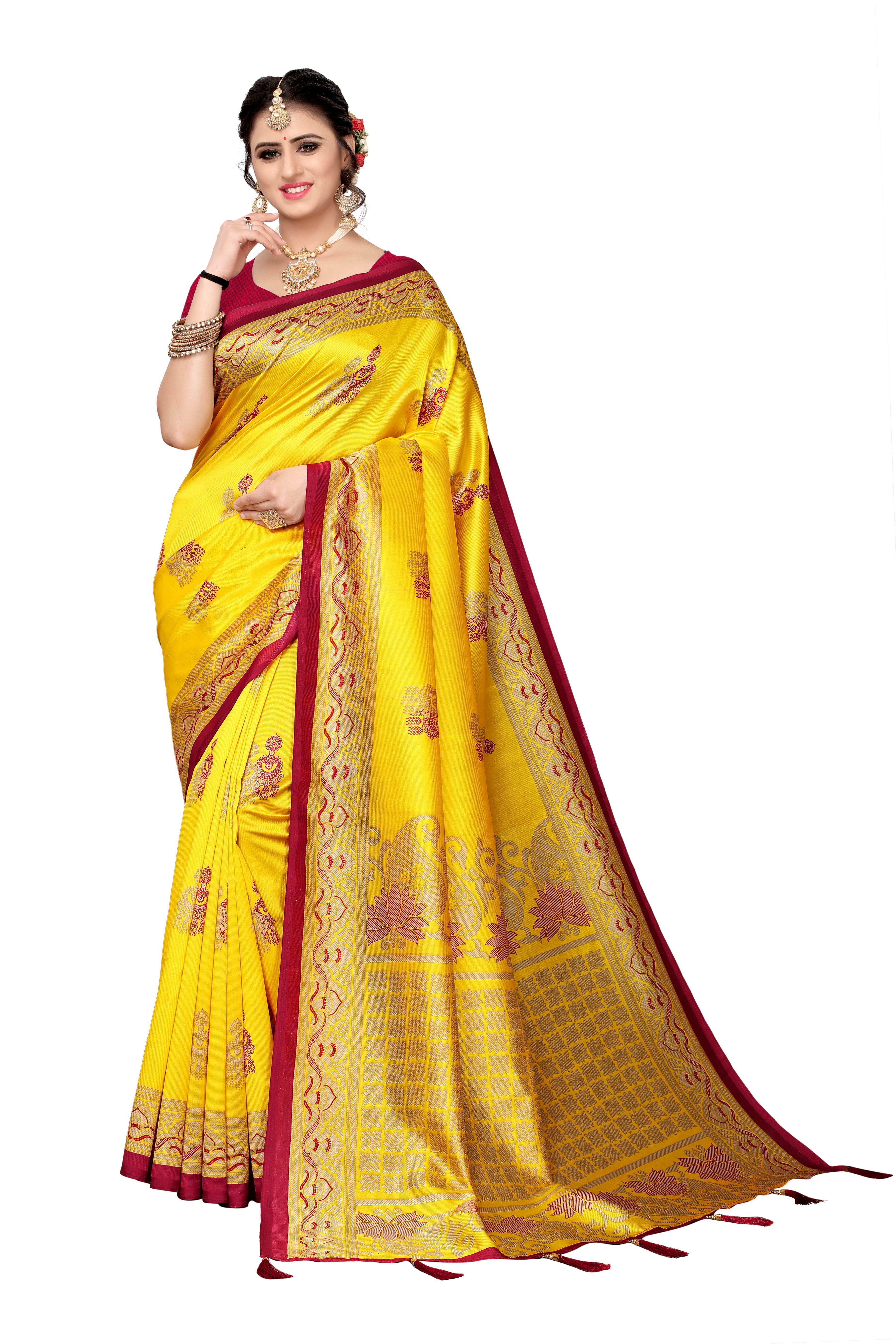 New designer silk saree with checks design and jhalar
