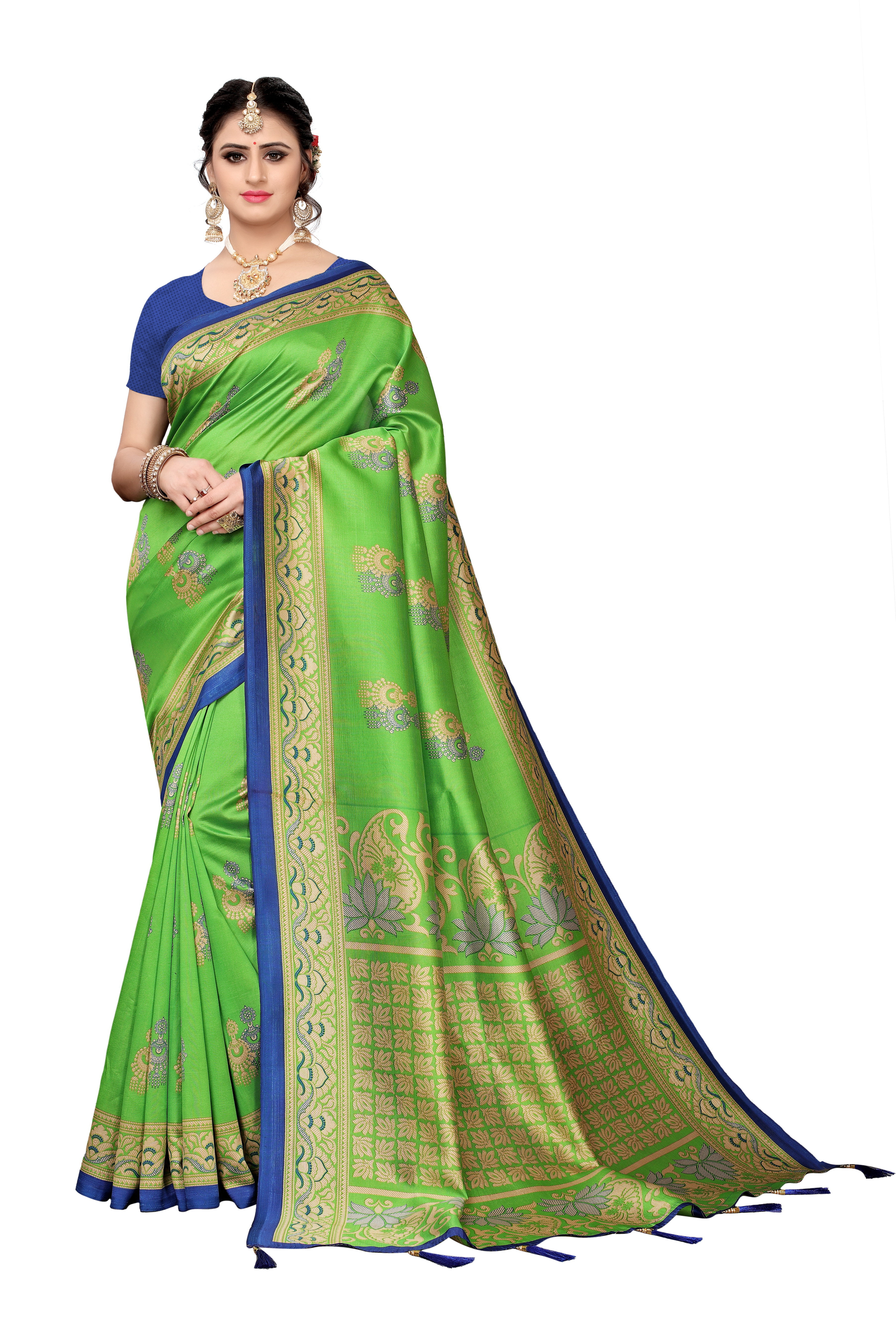 New designer silk saree with checks design and jhalar