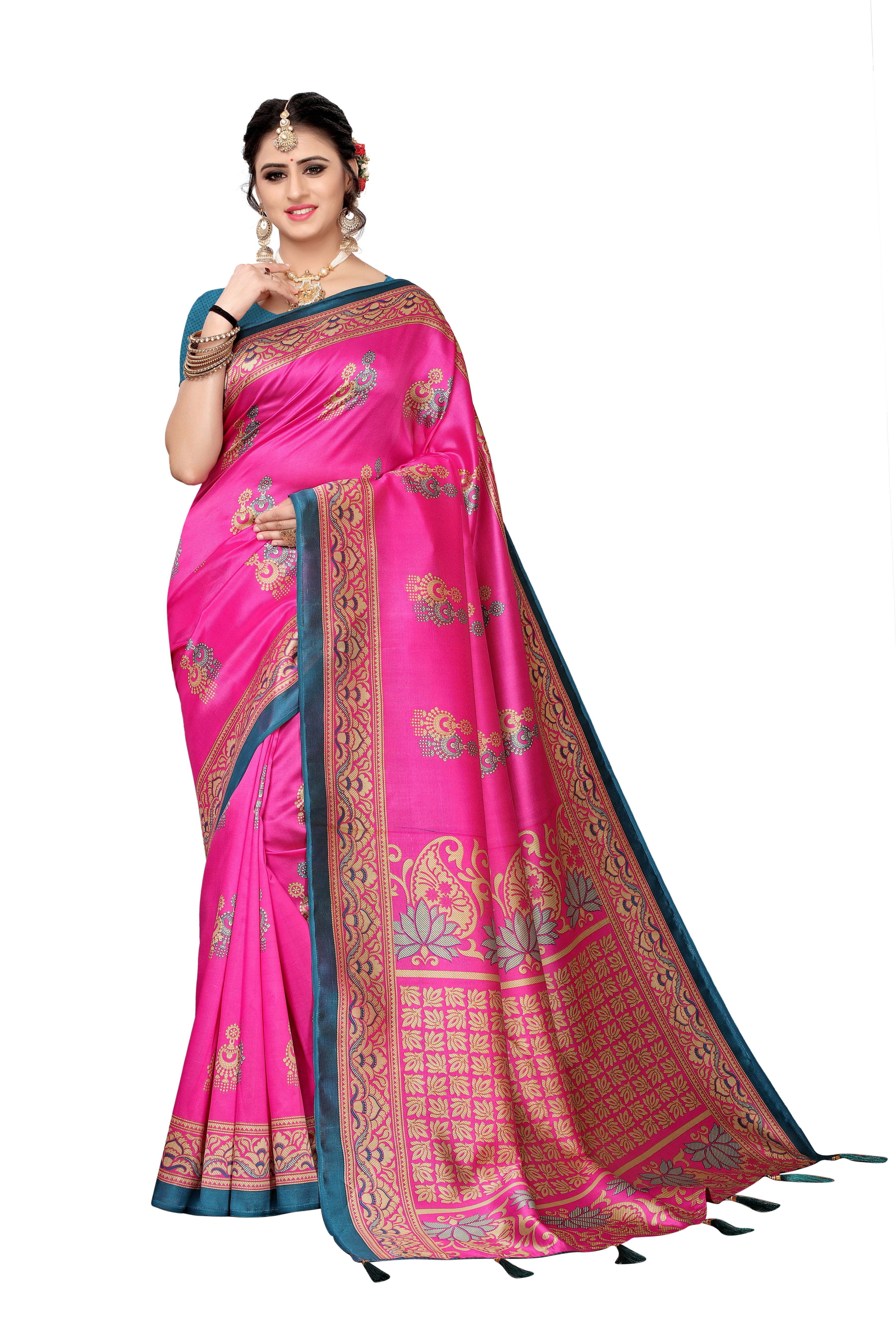 New designer silk saree with checks design and jhalar