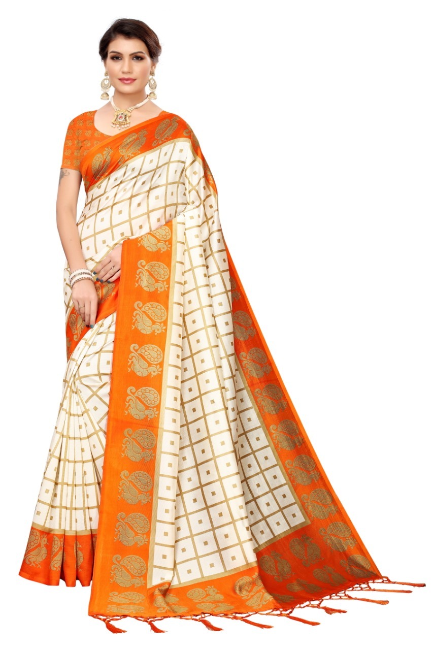 Ladies wear Mysore Silk saree with jhalar