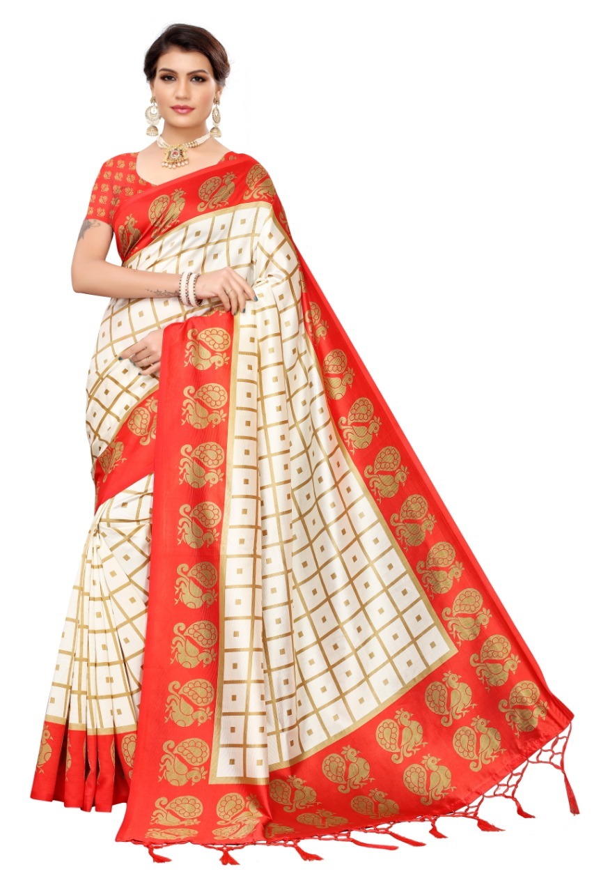 Ladies wear Mysore Silk saree with jhalar