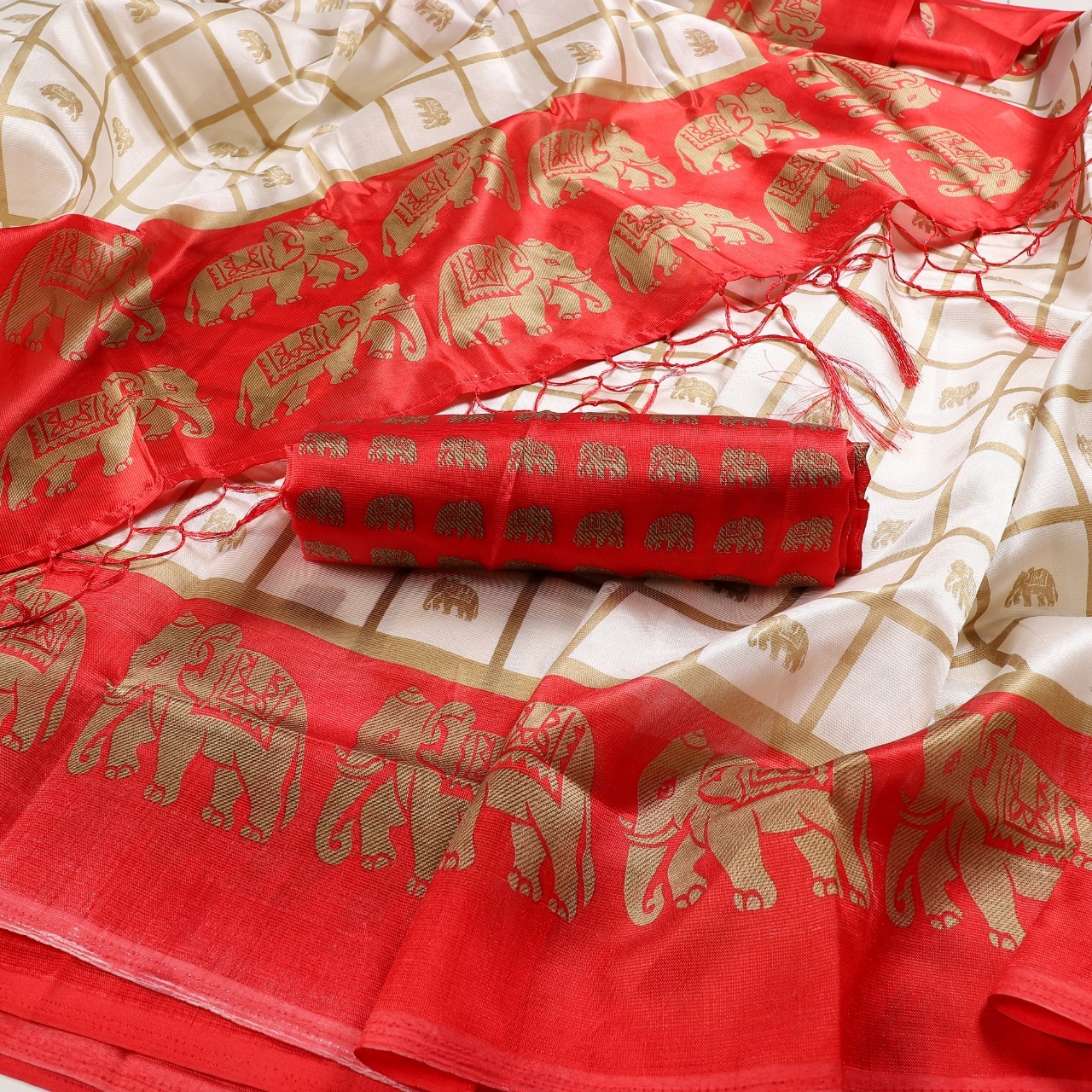 New elephant print mysore silk saree with jhalar